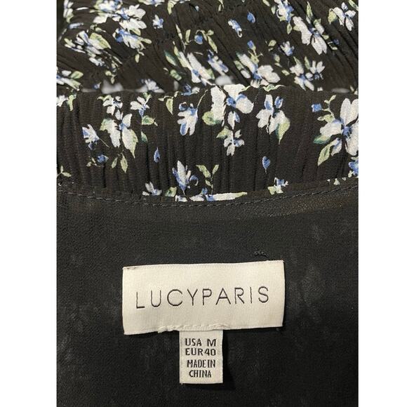 Lucy Paris Black Floral Pleated Tie Front Smock Blouse    Size: US M - Picture 4 of 4